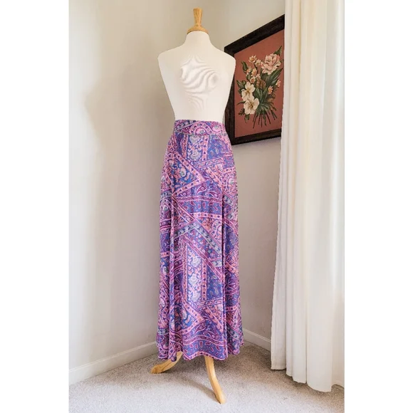 ba&sh Blossom Fanessa Maxi Skirt Blue & Pink Batik Floral Print Size 1 Small - Picture 6 of 16